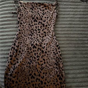 Fashion Nova Leopard Slip Mini Dress in Tan and Black